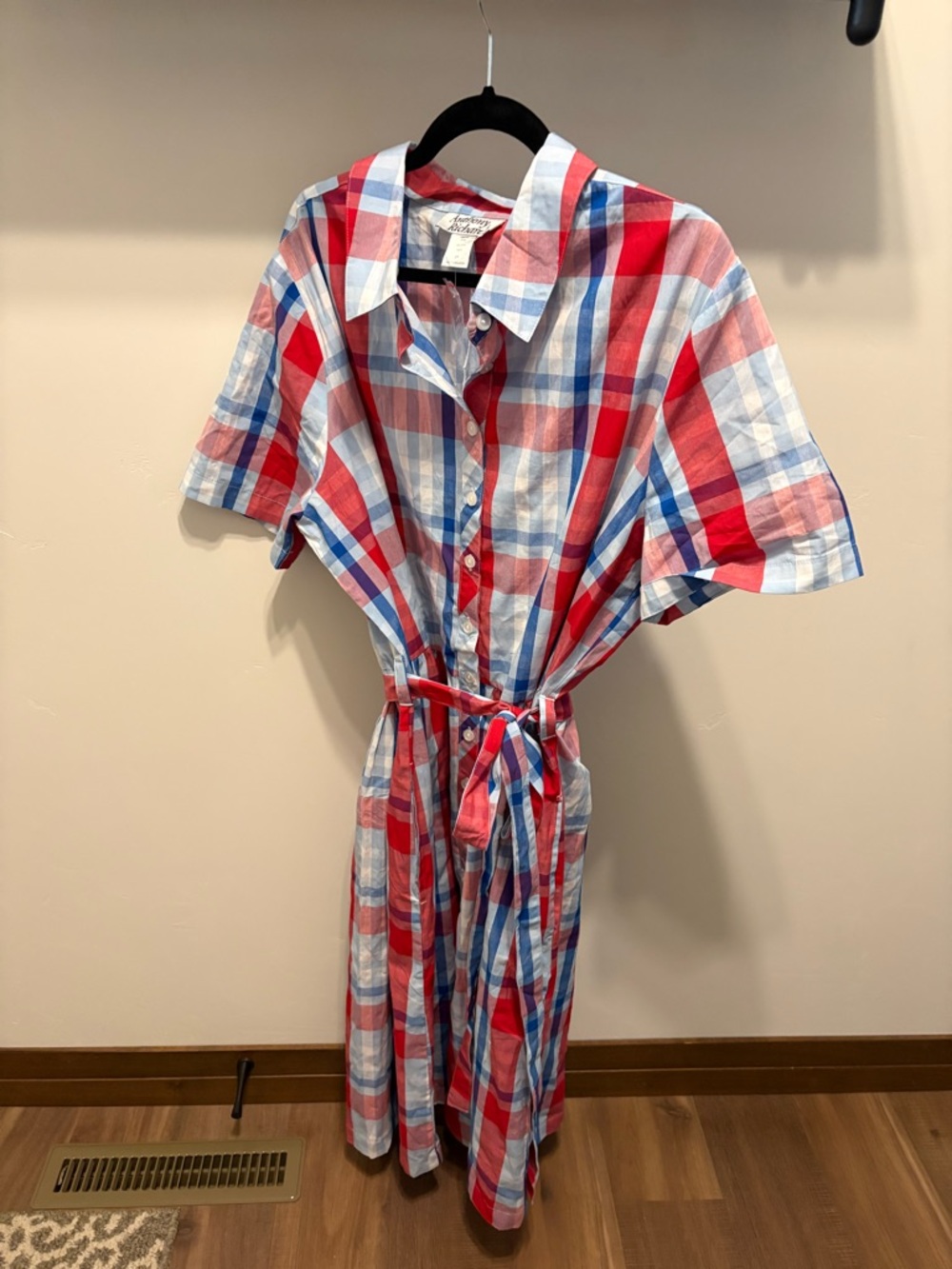 NWT Anthony Richards Red & Blue Plaid Button-Front Dress - Picture 7 of 8
